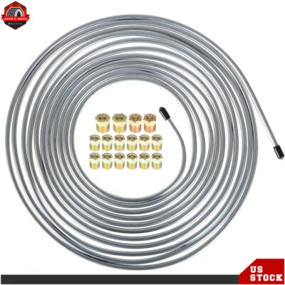 1/4 OD 25ft Coil Roll & 16× Tube Nut Fittings Brake Line Tubing Kit Zinc Steel - Image 1 of 4