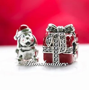 Pondora Gift Set 2 Charms Christmas Puppy Red Enamel 791769EN39, 791772CZ - Picture 1 of 4
