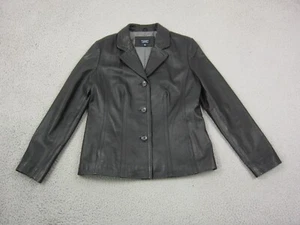 Vintage Sonoma Leather Jacket Womens Medium Black Soft Lambskin Moto Biker 90s - Picture 1 of 14