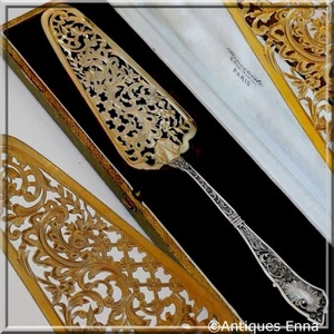 Fabelhafter französischer Sterlingsilber 18k Gold Kuchen/Gebäck/Fisch Servierer mit Box  - Bild 1 von 9