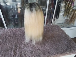 100% Brazilian Human Hair Front Lace Wig 12INCHES Ombre Blonde 1b/613# 150% 12AA - Picture 1 of 6