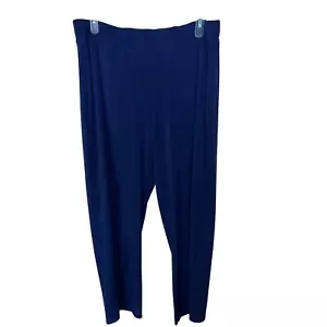 Susan Graver Pants 1X Straight Leg Pull On Navy Blue Liquid Kint Essential QVC - Picture 1 of 5