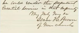 ISAAC BROWN Signed ALS Sexton Grace Church 1867 - Imagen 1 de 4
