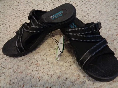 НОВЫЕ женские SKECHERS регги черный открытый образ жизни скольжения на сандалии, размер 7 - Изображение 1 из 4