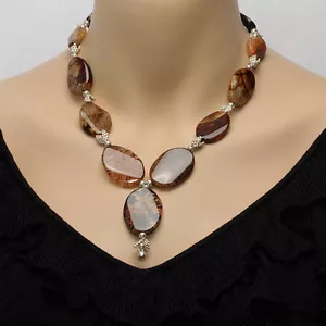 Sterling Silver & Tiger Eye Bead Necklace With Matching Bracelet & Earrings - Picture 1 of 5