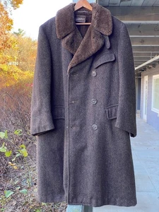 INSANE Vintage Saks Fifth Avenue Brown Scottish Tweed Overcoat Alpaca Lining 40R - Picture 1 of 15