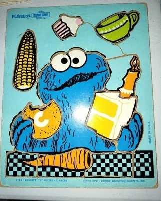 Rompecabezas de madera vintage 1973 Sesame Street Cookie Monster # 315-04 Playskool Foto 1 de 4