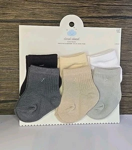 New 6 Pack Cloud Island Crew Sock 0-3 Months Neutral Colors #2 - Picture 1 of 2