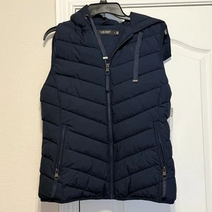 Neu mit Etikett Lauren Ralph Lauren Chevron gefütterte Weste mit Kapuze FZ Damen Medium marineblau - Bild 1 von 8