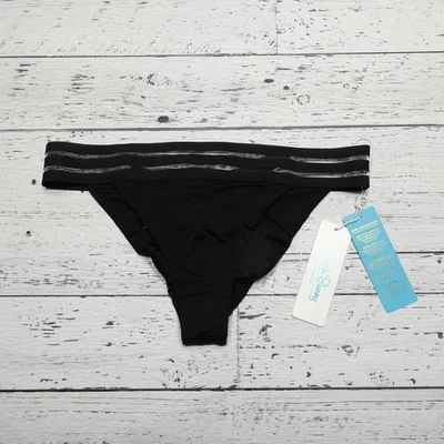 Traje de baño Beach Bunny parte inferior de bikini para mujer XL negro cintura transparente tiras acanaladas Foto 1 de 4