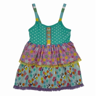 Matilda Jane Girls Dress Size 6 Panda Balloons Tiered Polka Dot Buttons Layered - Image 1 of 4