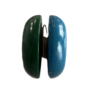VINTAGE ANTIQUE WOOD WOODEN GREEN & BLUE YOYO YO-YO - Picture 1 of 7