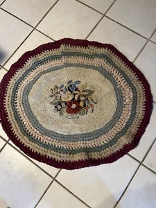 Antique Primitive Hooked & Woven Crocheted Area Rug - Picture 1 of 4