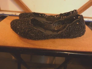 MELISSA + CAMPANA BLACK GLITTER ROSE BALLET FLATS      WM. SZ. U.S. 8      NWOB - Picture 1 of 4