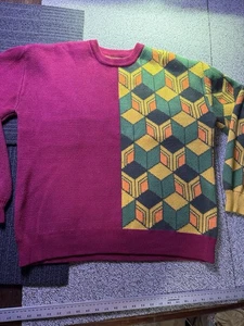 Cardigan Large Sweater Colorful Geometric Plaid Anime Christmas Golf sweatshirt - Picture 1 of 10