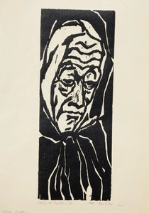 Martin Koblo 1905-1969 Leipzig /expressiver Holzschnitt 1948 "Alte Frau" Bildnis - Picture 1 of 17