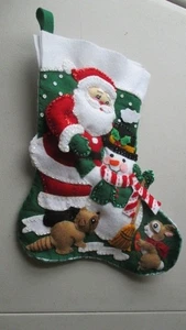 Christmas Stocking felt Hand stitched bucilla Christmas Friends finished - Picture 1 of 5