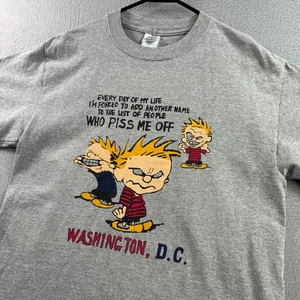 Vintage Calvin and hobbes Shirt Mens Medium Gray 90s Y2K Comic Humor - Picture 1 of 11