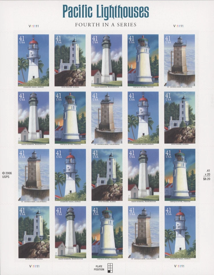 2007 US Scott #4146-50, 41 cent, Pacific Lighthouses, Sheet of 20 MNH - Image 1 of 1
