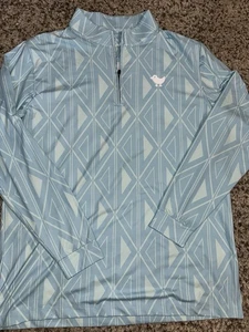 Pullover Bad Birdie Para Hombres L Azul Estampado Geométrico Golf 1/4 Cuarto Cremallera Ligero - Imagen 1 de 6