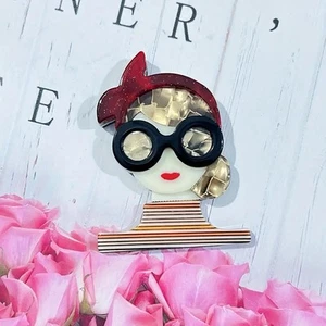 Cute Acrylic 3D Art Deco Style Cartoon Striped Headband Girl Brooch/Pin W/Box - Picture 1 of 1