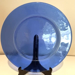 Vintage Cobalt Blue Glass Serving Platter Large 13" Hammered Textured Back - Picture 1 of 5