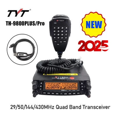 Radio móvil para automóvil 2025 TYT TH-9800plus 29/50/144/430 MHZ BANDA CUÁDRUPLE con cable USB Foto 1 de 4