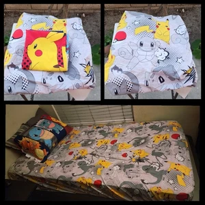 2024 Two Piece Kids Gray Set - TWIN Fitted Bed Sheet & Pillowcase - POKÉMON  - Picture 1 of 12