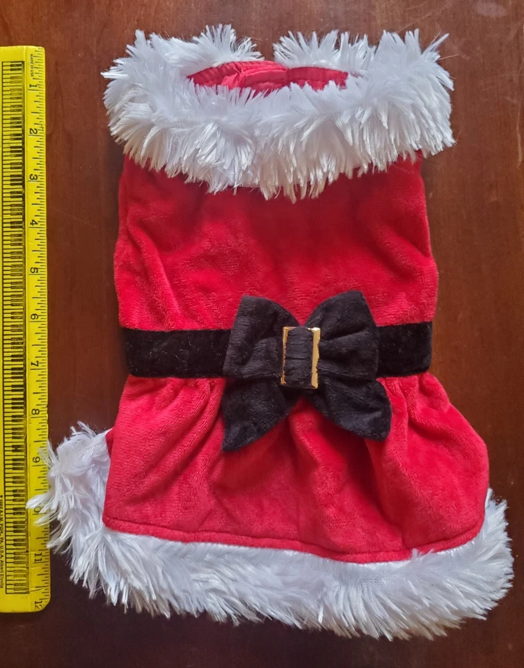 XXS Disfraz de Mascota de Navidad Estilo Mrs. Claus - Terciopelo Rojo Negro Lazo Blanco Piel Sintética Foto 1 de 4