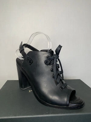 RAG & BONE BLACK LEATHER TAFFORD HEEL SANDALS SIZE 41 / white or black laces - Image 1 of 4
