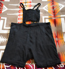 vtg antique 20's cotton one piece undergarment romper shorts black cotton xs
