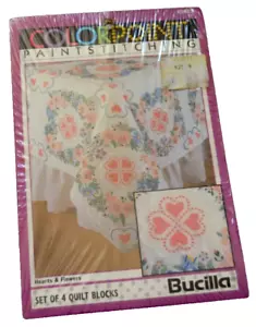 Bucilla KIT QUILT BLOCKS HEARTS & FLOWERS #63627 NOS Vintage 90's QUILT - Picture 1 of 3