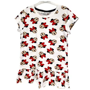 Girls Disney Minnie Mouse Dress Ages 3 4 5 6 8 Years White Red Frill Hem 45cm - Picture 1 of 10