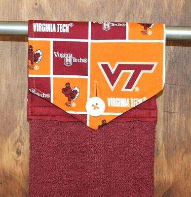 VIRGINIA TECH ROJO, NARANJA Y BLANCO HECHO A MANO COLGANTE COCINA BORGOÑA TOALLA DE MANO Foto 1 de 4