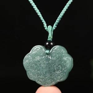 Certified Grade A Oil Green Natural Icy Jadeite Jade Pendant Flower Amulet N0800 - Foto 1 di 12