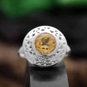 925 Sterling Silver Natural Yellow Citrine Designer Ring for Women - Picture 1 of 7