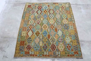 Alfombra Afghan Kundoz genuina hecha a mano tribal marrón multicolor lana Kilim 172x200 cm - Imagen 1 de 5