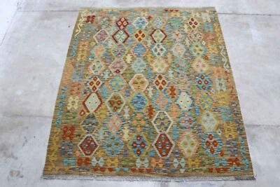 Afghan Kundoz Genuine Handmade Tribal Brown Multi Color Wool Kilim Rug 172x200cm - Image 1 of 4