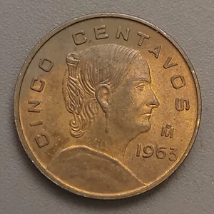 1963 Mo Mexico 5 Centavos Coin - Brass - Josefa Ortiz de Dominguez - Picture 1 of 2