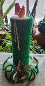 CANDELA VERDE ALL'UNCINETTO 10 1/2" CON FIAMMA E AGRIFOGLIO - Foto 1 di 1