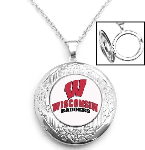 Wisconsin Badgers Sterling Silver Link Chain Necklace With Locket Gift D16 Cover