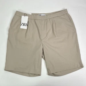 Zara Mens Size XL Cotton Knit Drawstring Waist Sweat Shorts Khaki/Beige - Picture 1 of 8