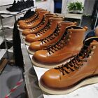 Men's Handmade Handcrafted Leather Plain Toe Wedge Sole Work Boots