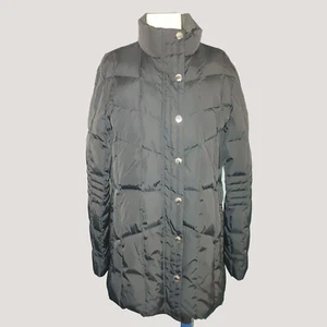Brooks Brothers 346 Womens Black Quilted Down Puffer Jacket Size L Button Zip - Picture 1 of 8