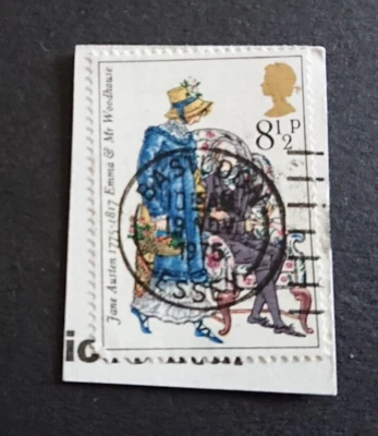 1x JANE AUSTEN EMMA & MR SG989 8.5P STAMP POSTMARK BASILDON ESSEX 19 NOV 1975 GB - Image 1 of 3