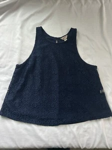 Lg Arizona Jean Co Lace Navy Tank Sleeveless Lace Preppy Western Cottagecore - Picture 1 of 7