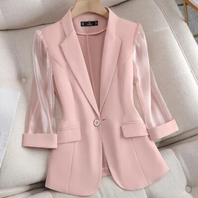 Formal Lady Mesh 3/4 Sleeve Blazer Suit Casual Jacket Business Suit Coat Summer - Image 1 of 4