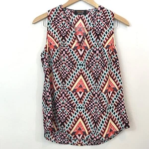 Renee C Stitch Fix Blue Pink Red V-Neck Art to Wear Sleeveless Blouse Size Small - Picture 1 of 4