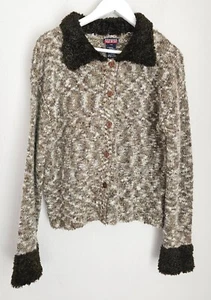 Mac & Jac Vintage Cardigan Sweater Boucle Look Button Front Brown Sz Large - Picture 1 of 10