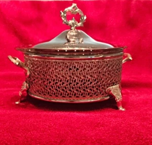 ANCHOR HOCKING FIRE KING SILVER FILIGRE PIATTO DA PORTATA COPERTO 2 QT - Foto 1 di 12